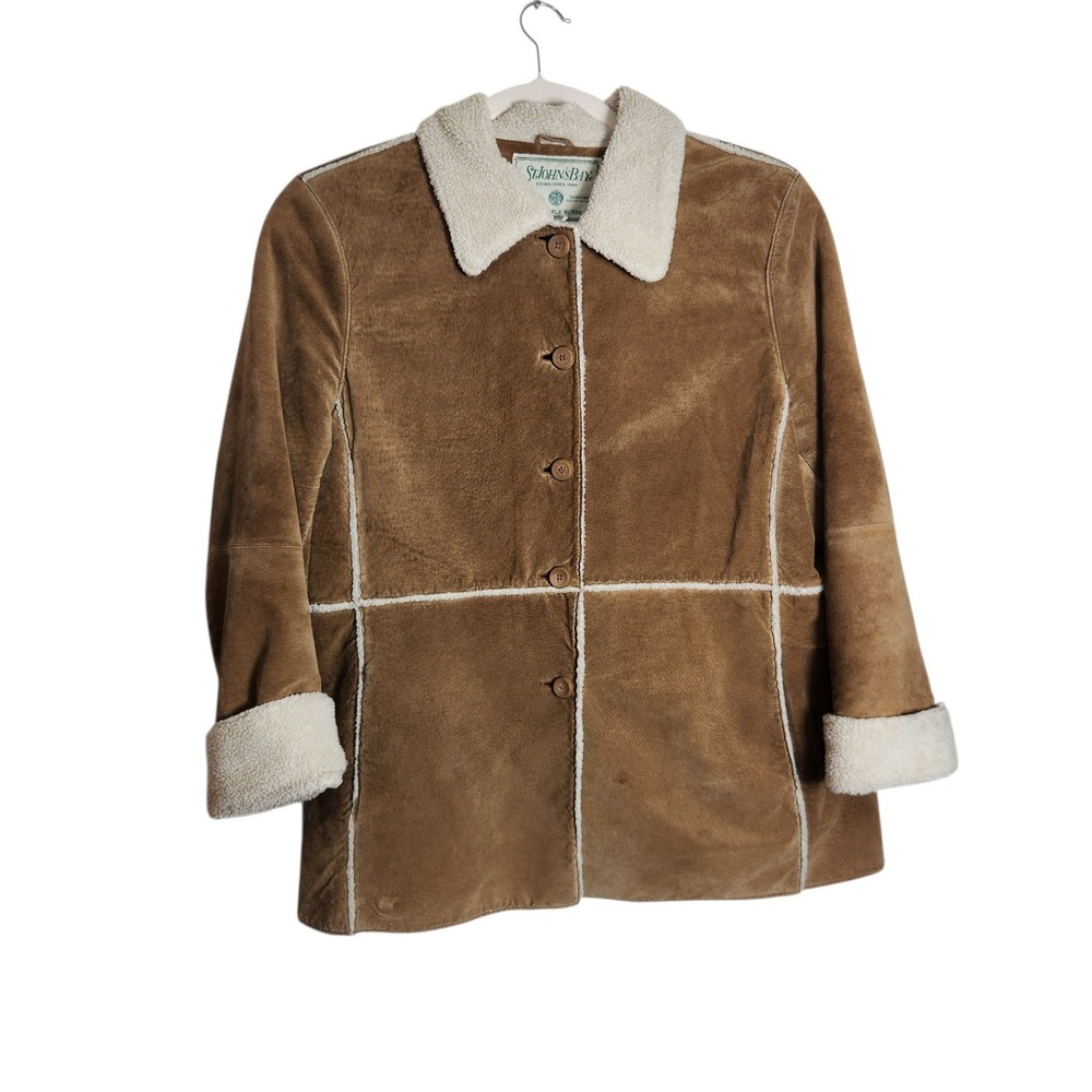 St. Johns Bay Washable Suede Jacket Petite XL Brown Faux Shearling Lined Coat